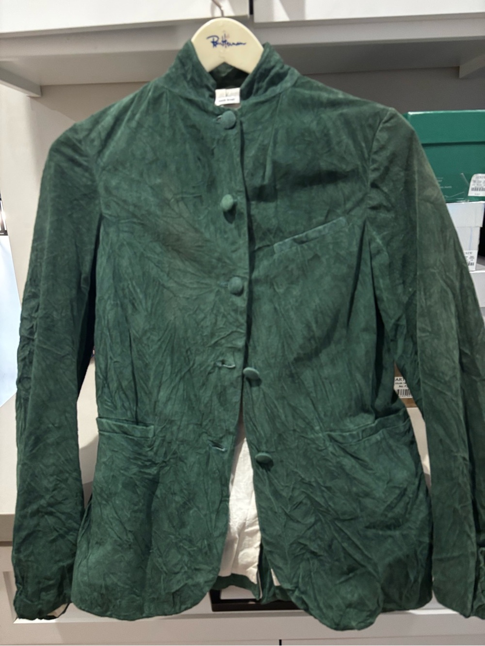 Hazel Brown Forest Green Suede Button-Front Blazer